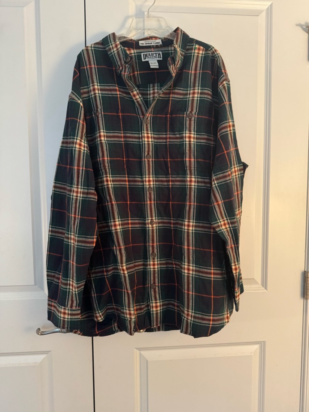 Men’s Duluth Trading Co Green and Orange Plaid Flannel Shirt size xxl tall